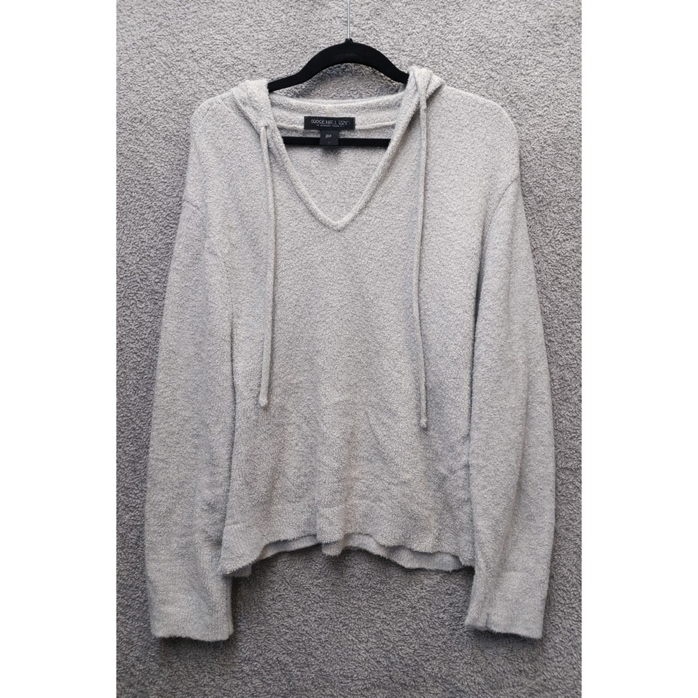 Rachel Zoe Gray Bouclé Hoodie Sweater Women's XL Textured Cozy Soft Relaxed